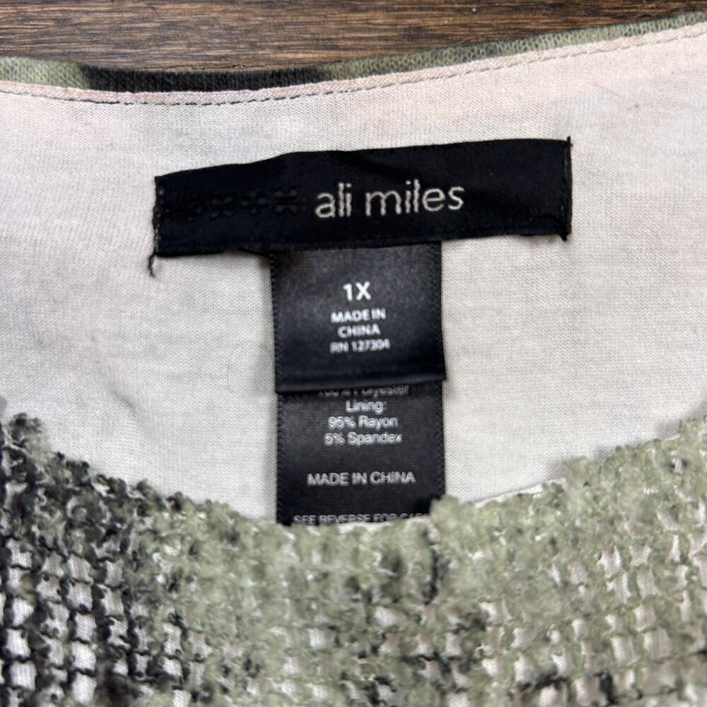 Ali Miles Tunic Blouse Womens 1X Multicolor Floral Ruffle‎ Hem Knit 3/4 Sleeve - Picture 2 of 9